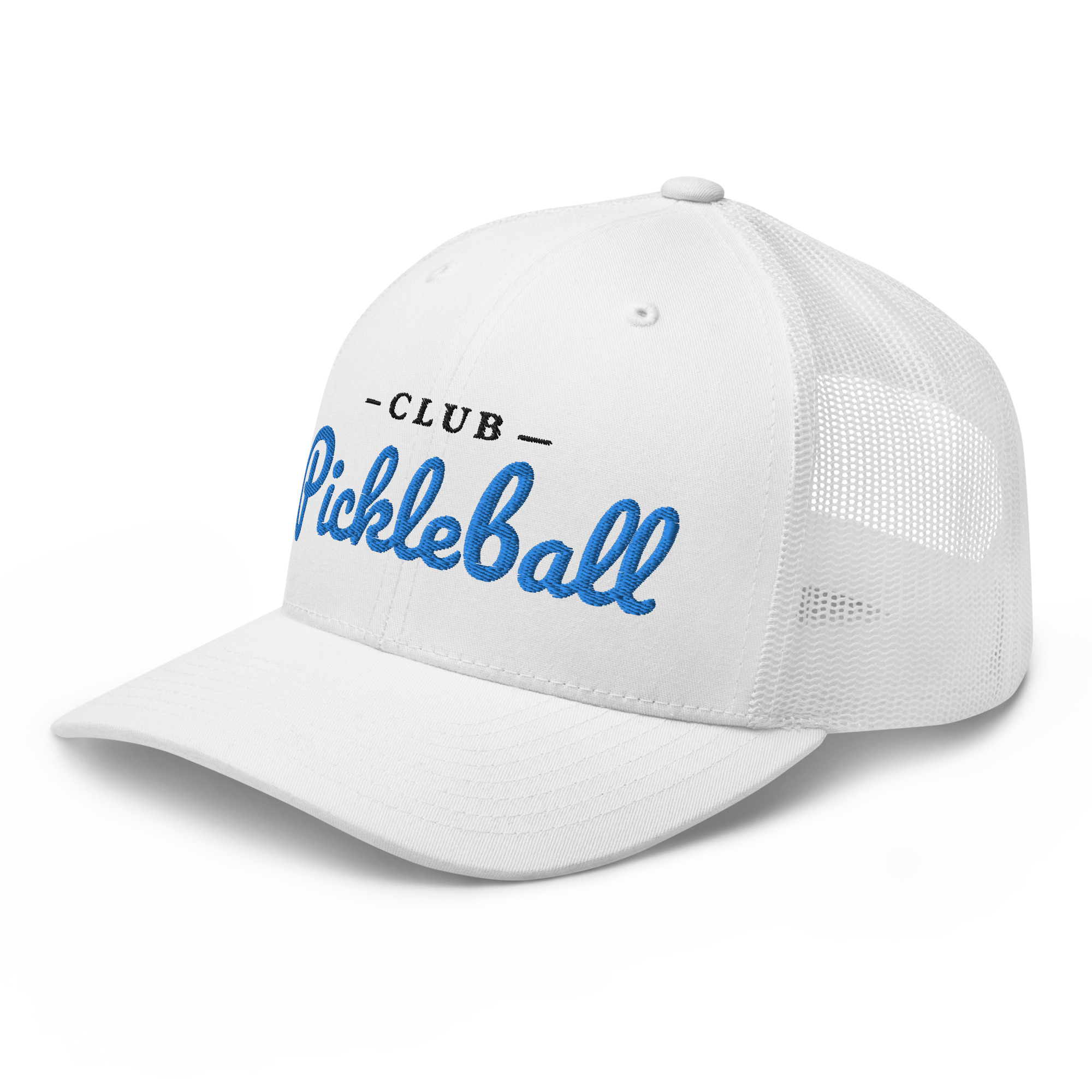 Club Pickleball Hat (bright blue & black letters) – White Snap Back Mesh Pickleball Hat/Cap - Image 3