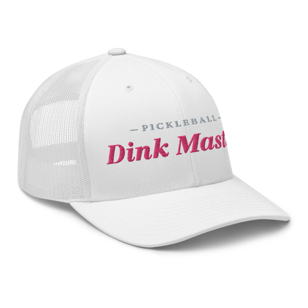 Dink Master Pickleball Hat (flamingo & gray letters) – White Snap Back Mesh Pickleball Hat/Cap - Image 3